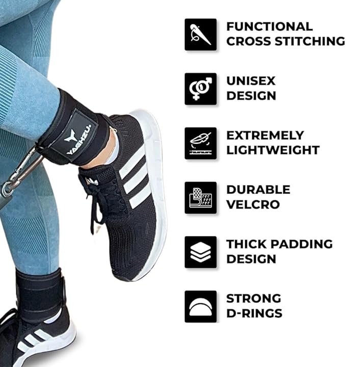 Ankle Straps for Cable Machines Women - Adjustable Gym Ankle Strap for Cable Machine, Neoprene Padded Cable Straps, Durable Leg Strap with Cable Cuff, Glute Kickback Ankle Strap with D Rings