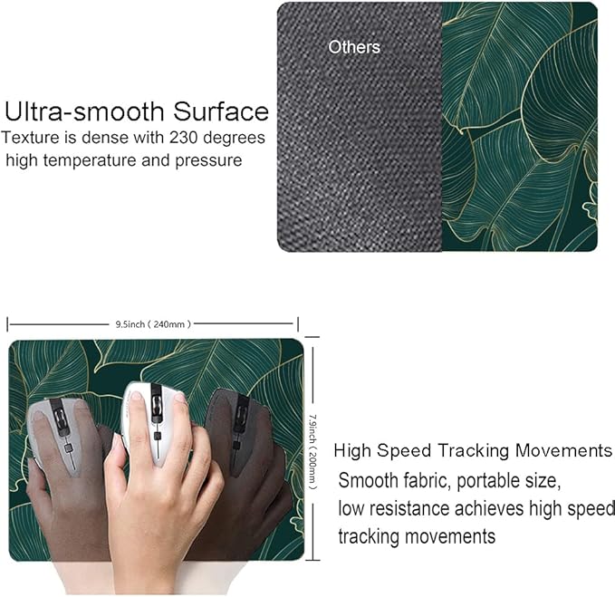 Mouse Pad, Green Leaves Mouse Pad Rectangle Custom Designs, Waterproof Anti-Slip Rubber Mousepad Office Accessories Desk Decor Wireless Mouse Pads for Computers Laptop