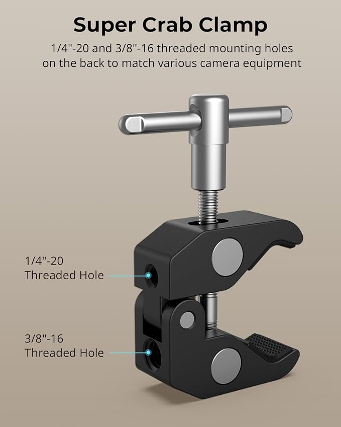 SMALLRIG Clamp w/ 1/4" and 3/8" Thread and 9.8 Inches Adjustable Friction Power Articulating Magic Arm with 1/4" Thread Screw for LCD Monitor/LED Lights - KBUM2732B