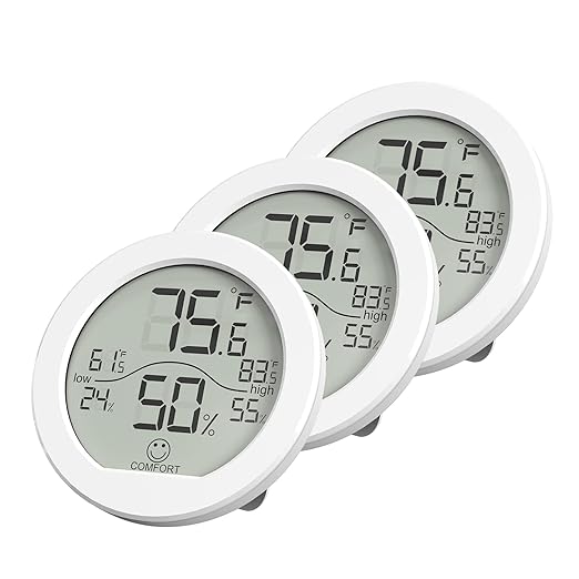 Digital Hygrometer 3 Pack Room Thermometer and Humidity Gauge LCD Hygrometer with Max and Min Records (White)