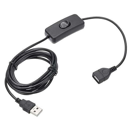 MECCANIXITY USB Extension Cable with ON/Off Toggle Switch 2m USB Male to Female Extension Cord for Desk Lamp Fan LED Light Strip Black Pack of 1