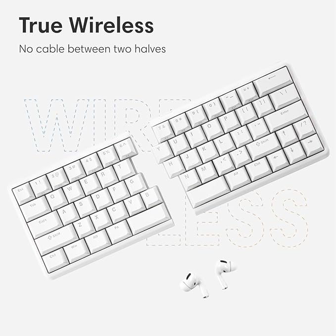 Lite: Wireless Ergonomic Split Mechanical Keyboard Hot Swappable, Compact 60% Layout, PBT Keycaps Programmable for Mac & Windows(Tactile,New Standard Version)