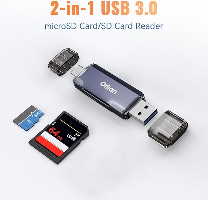 USB 3.0 microSD/SD Card Reader Dual USB A & C Memory Card Reader Adapter 5Gbps Type C TF Card Reader for SD, SDHC, SDXC, RS-MMC, MMC, microSD, microSDHC, microSDXC(SD Card Not Included)