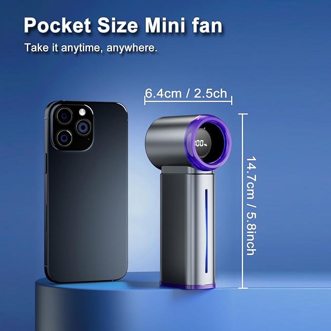 Portable Misting Fan - Mini Handheld Fan - 5000mAh Rechargeable Personal Mister Fans with Digital Display, 1-199 Speeds Adjustable, Birthday Gifts for Women Men Travel/Outdoor/Home/Office (Grey)