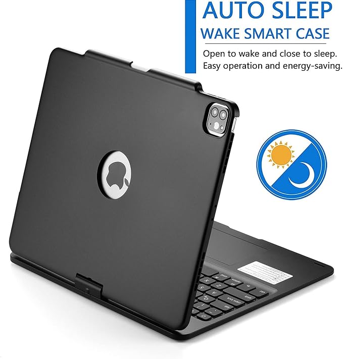 360° Rotatable Keyboard Case for iPad Air 13 inch (M3/M2-2025/2024)/Pro 12.9 (6th, 5th, 4th, 3rd Gen) with TouchPad, Backlits Aluminum Alloy Smart Case with trackpad Keyboard, Black