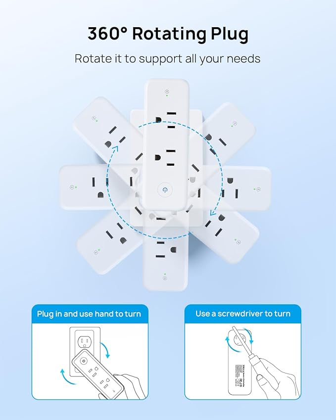 TROND Outlet Extender Surge Protector, 6 AC Outlet Splitter with Rotating Plug 360, Multi Plug Adapter with PD 20W USB C, 1440J, 2 USB-A & 2 USB-C, 3 Way Wall Extension Outlet for Home Office Travel