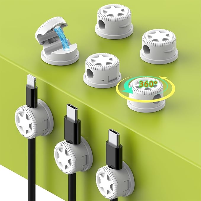 11PCS Cable Management Cord Holder Organizer, Magnetic Cable Clips Adhesive Wire Keeper, Under Desk for Bedside Nightstand Table Desktop USB Wall Car Office Workspace Accessories (White)