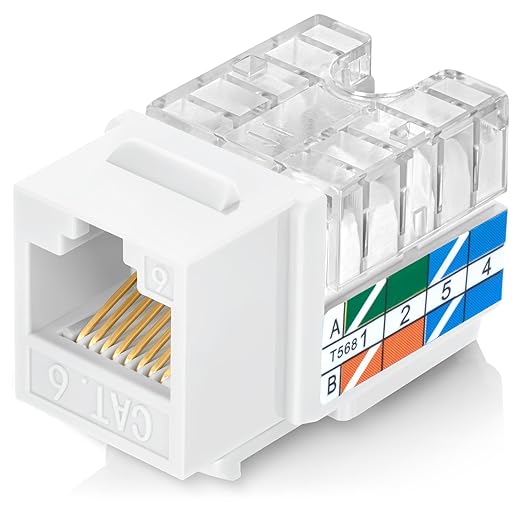 Everest 90° Angled RJ45 Cat6 Keystone Jacks 100-Pack in White - Slim Profile Female RJ45 Connectors - Cat 6 Keystone Jack - Compatible with 90° Angled Speed Termination Tool - easyJACK (B094WB91H3)