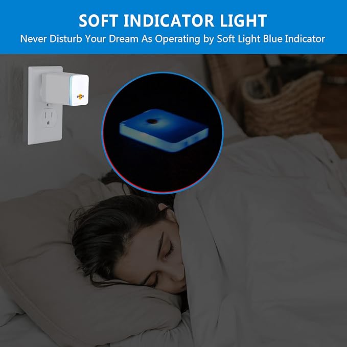 evron Plug-In Air Ionizer for Home & Travel, 20 Million Negative Ions/sec, Compact & Foldable Prongs, No Filter Needed, Quiet Odor Eliminator for Room, Pet, Bathroom, Hotel (Blue light 1 Pack)
