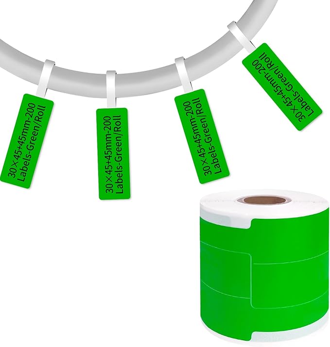 200 Pcs Cable Labels - Waterproof Wire Cord Label, Tear Resistant Wire Labels, Self Adhesive Cord Organizing Label, for Cable Management, Compatible with PUQU AQ20 Label Makers(Green) 30x90mm