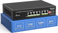 [Upgraded] 6-Port Gigabit PoE Switch with 4 Port PoE, VIMIN 4-Port Unmanaged 10/100/1000Mbps Network PoE Switch with 2 Uplink Ports, AI Watchdog, VLAN, Extend 250m, Support IEEE802.3af/at