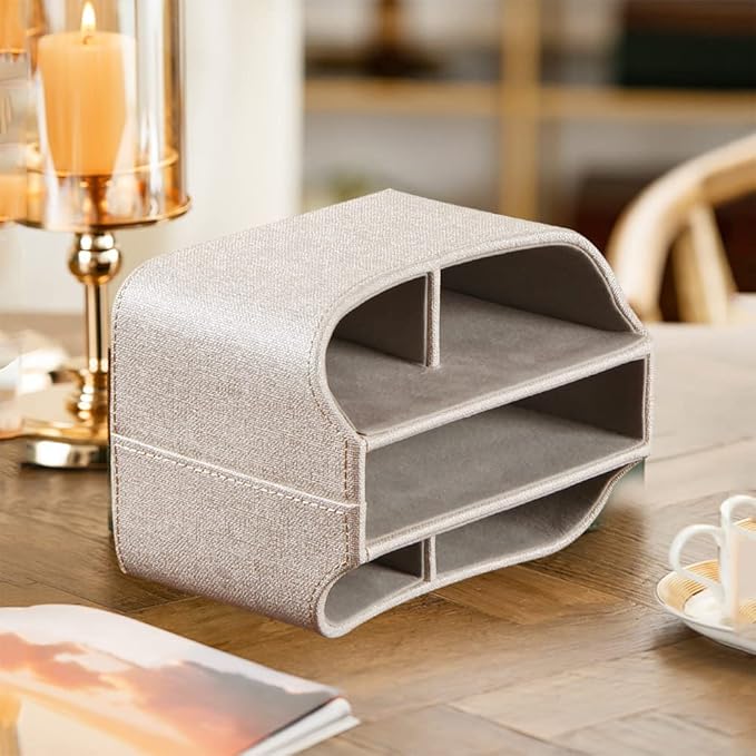Fanousy 360° Rotating Remote Control Holder, PU Leather TV Remote Caddy Organizer Basket Storage Box with 5 Compartments for Pen, Pencil, Art Supplies, Makeup Brush, Office Desk Table Accessories