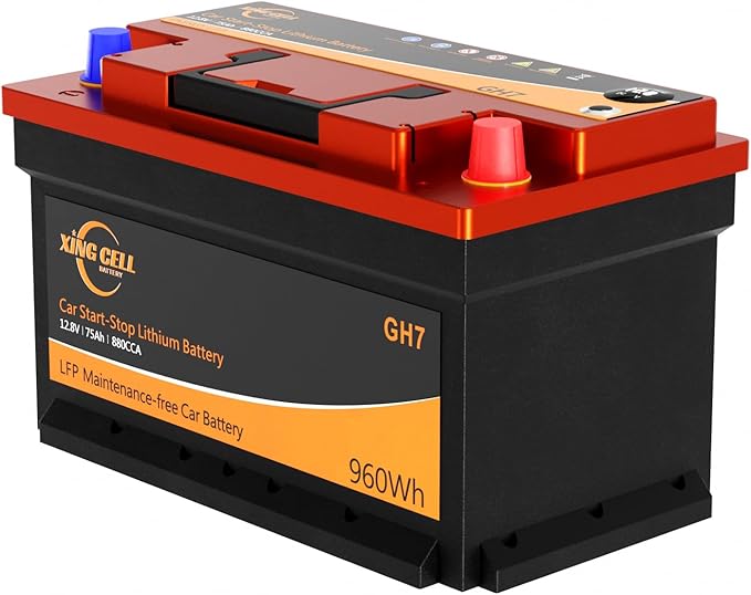 XingCell H7 Group 94r 12V 75Ah 880CCA LiFePO4 Lithium Car Battery - Long lasting and Lightweight Design for Car Audio Replacement Batteries