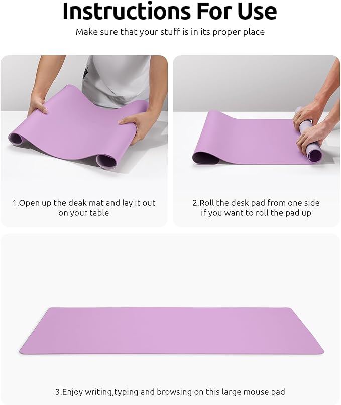 YSAGi Leather Desk Protector, Office Mat, Large Mouse Mat, Non-Slip PU Leather Blotter, Laptop Desk, Waterproof Writing Pad for Office and Home (Taro Purple, 35.4" x 17")