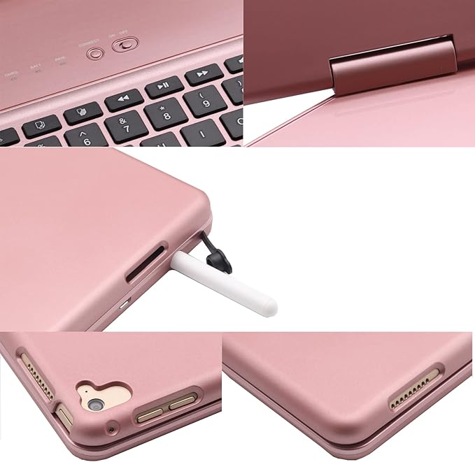 iPad pro 12.9 Keyboard case 2017 2nd 2015 1st Generation,360 Rotatable Wireless Keyboard Smart Folio 180 Swivel Stand Hard Shell Cover Auto Sleep/Wake up Rose Gold