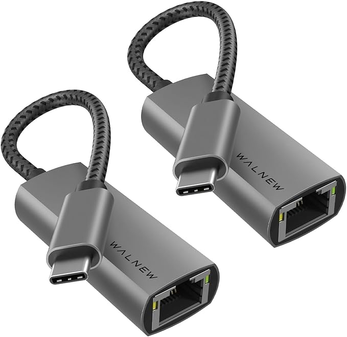 USB-C to Ethernet Adapter, WALNEW USBC to RJ45 LAN Adapter, Gigabit Cat Network Cable Converter to Type C Thunderbolt 3 for Mac,MacBook Pro/Air,Samsung Galaxy Tab (Ethernet Port, 2-Pack USB-C)