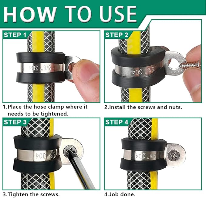 110PCS Cable Clamps Assortment Kit,10 Sizes—1/4" 5/16" 3/8" 1/2" 5/8" 3/4" 1" 1-1/4" 1-1/2" 1-3/4" Stainless Steel Rubber Coated Cushioned Insulated Cable Clamp,Automotive Wire Pipe Clamps