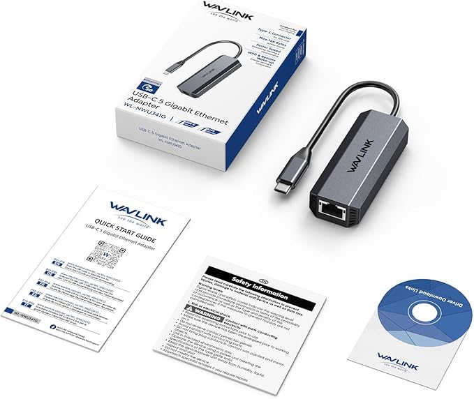 WAVLINK 5Gbps USB C to Ethernet Adapter, USB Type-C to RJ45 Gigabit LAN Ethernet Network Adapter for Windows, Mac OS, iPad OS and More