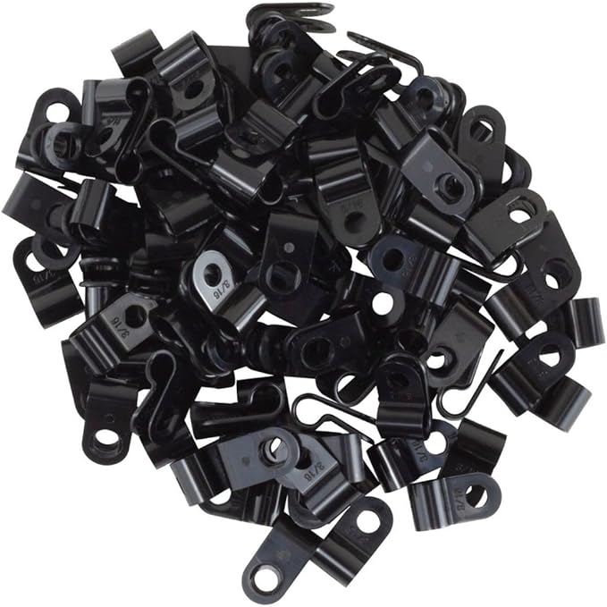 GTSE Black Nylon Plastic Cable Clamps, 3/16" Screw Mounts for Cable, Rope, Tube Management, 100 Pack