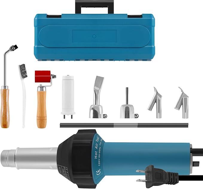 Iglobalbuy 1600W Hot Air Plastic Welder Kit - Vinyl PVC TPO Welding Torch with Various Nozzles & Carrying Case