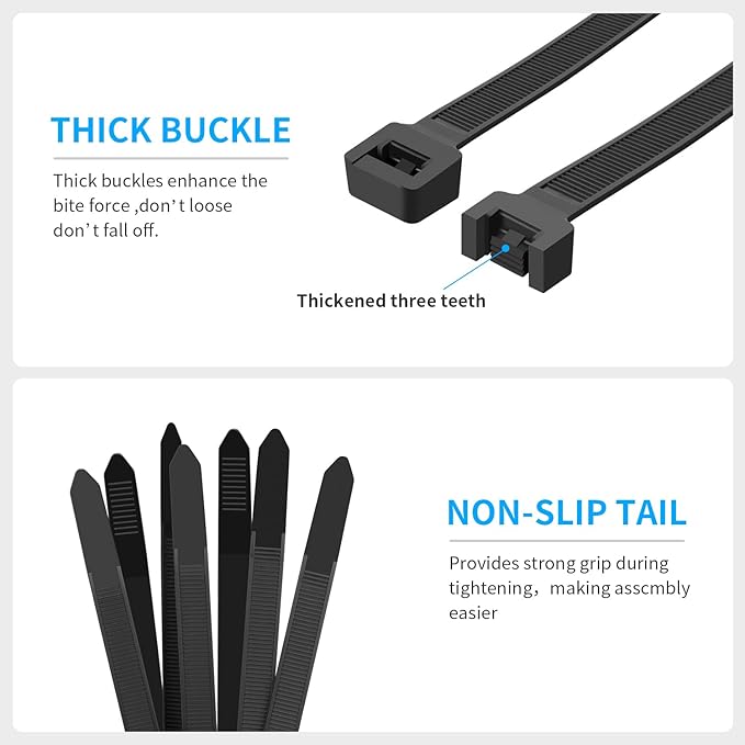 Zip Ties Assorted Sizes 300 Pack,12+14+18 Inch, 300LBS Tensile Strength Heavy Duty Self-locking Nylon Black Cable ties for Indoor Outdoor
