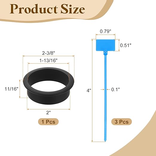 uxcell Desk Grommet, 2" (50mm) Zinc Alloy Cable Hole Cover Wire Cord Organizer with Marked Cable Ties for Home Office Desktop Wire, Black