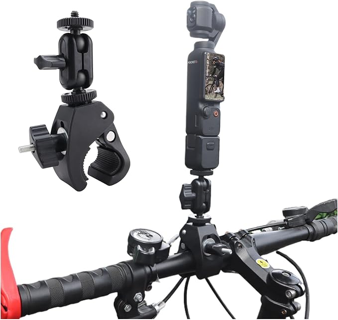 Action Camera Clamp Mount Bike Handlebar Mounts,Universal Compatible with DJI Pocket 3 /Action 5 Pro/Osomo 360, for Insta360 X5/X4 Series, Fit for Light/Other Sports Action Camera Clip Adapter Holder