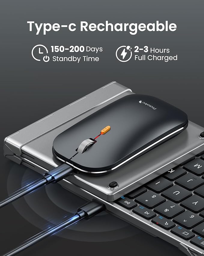 ProtoArc Foldable Keyboard and Mouse, XKM01 True Full-Size Folding Wireless Keyboard Mouse Combo for Business Travel, a Portable Office Suite On-the-Go, Compatible with Laptop iPad Tablet - Black Gray