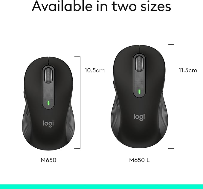 Logitech Wireless Mouse Signature M650 L Full Size - Large Hands, 2-Year Battery, Silent Clicks, Customizable Buttons, Bluetooth, PC/Mac/Chromebook - Black, Right-Handed, Large