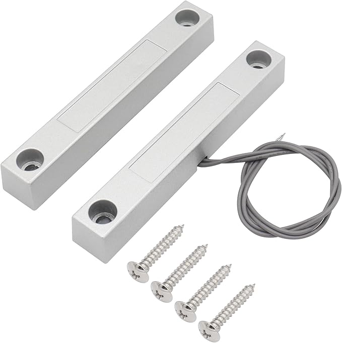 Magnetic Reed Switch Wired Surface Mount Normally Open NO Contact Sensor Alarm Magnetic Door Switch with 2 Wires, Zinc Alloy Sliver, MC-58