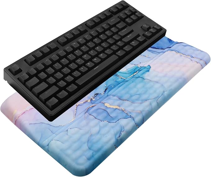 Computer Keyboard Stand with Wrist Rest, Ergonomic Tilted Keyboard Holder - Keyboard Riser with Wrist Pad - Keyboard Tray Support for Office Home - Aqua Marble