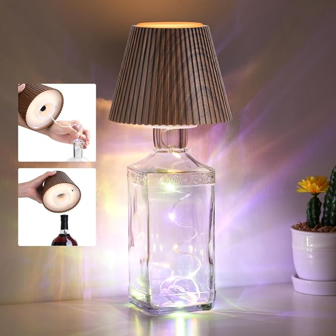 WILIT Wine Bottle Lights - 3-Level Brightness Rechargeable RGB Lamp Shade for Home Bar Decor, Cordless Table Lamp for Bedroom, Gifts for Her & Him