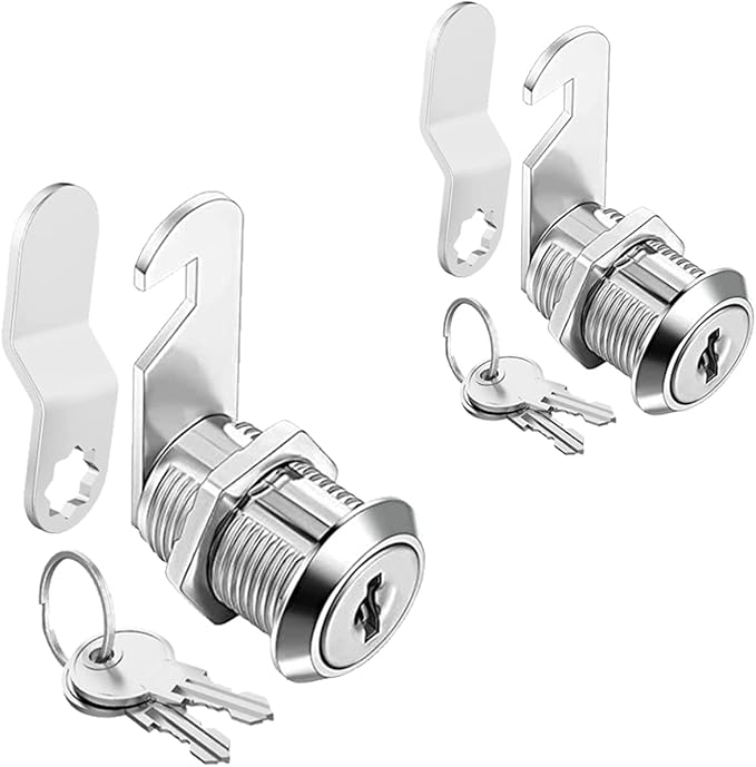 Cabinet Cam Locks Keyed Alike, 1'' Fits on 3/4'' Max Door Thickness, Secure File Drawer Mailbox RV Storage Replacement Set, Zinc Alloy (1 Inch 2Pcs)
