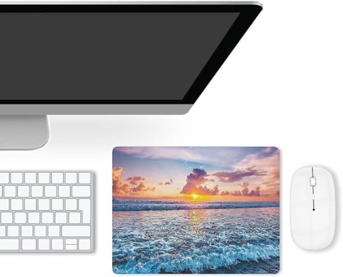 Sunset Ocean Wave Mouse Pad, Square Mousepad,Waterproof Mouse Mat Non-Slip Rubber Base MousePads for Office Home Laptop Travel, 9.5"x7.9"x0.12" Inch