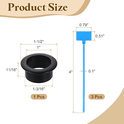 uxcell Desk Grommet, 1-3/16" (30mm) Zinc Alloy Cable Hole Cover Wire Cord Organizer with Marked Cable Ties for Home Office Desktop Wire, Black