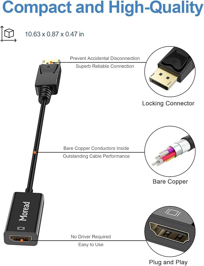 4K DisplayPort (DP) to HDMI Adapter, 2 Pack, Uni-Directional Gold-Plated Display Port Computer to HDMI Screen Converter (Male to Female) Compatible with HP, Dell, Lenovo & More, Passive - Black
