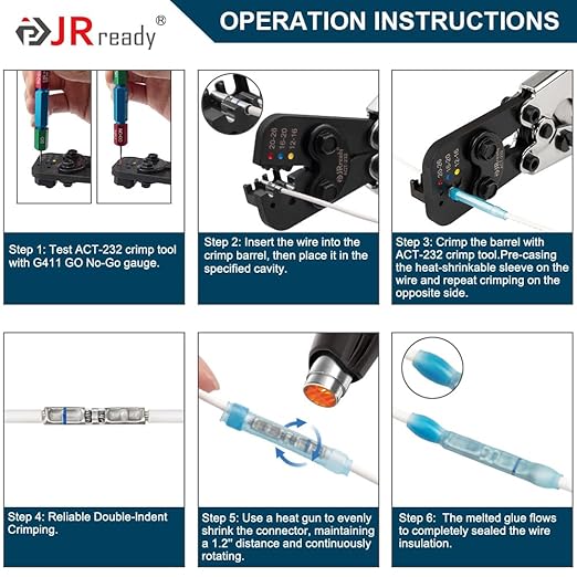 JRready ST6385-12-50 M81824/1 Series Waterproof Heat-Shrinkable Splice Yellow Butt Splice Connectors 16-12 AWG (M81824/1-3), Wire-to-Wire Splicing with Alternative Temp. PVDF/PE Tubes 50Sets
