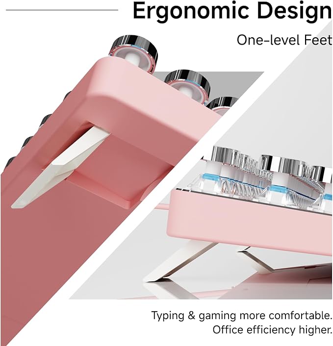 EWEADN TK100 Typewriter Keyboard Wired Mechanical Keyboard, 104 Keys Aesthetic Typewriter Keyboards with White Backlit, Anti-Ghosting, Blue Switch Wired Cute Keyboards-Pink