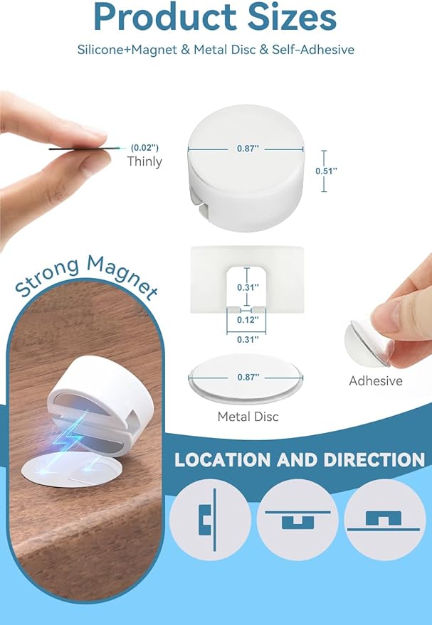Maveek Magnetic Cable Clips White, Cord Organizer Magnet Silicone Cord Management Charging Cable Holder for Metal Desk, File Cabinet, Home and Office, with Extra Adhesive Plates (5 Piece, Large Size)