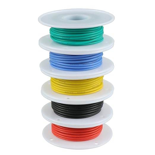 BOJACK 22 AWG Flexible Silicone Wire Electric Wire Hook up Wire Kit 300V Cables with Plus 20 φ3mm Heat Shrink Tubings and a Mini Wire Stripper(5 Colors 19.69Ft Each Color, 22AWG)