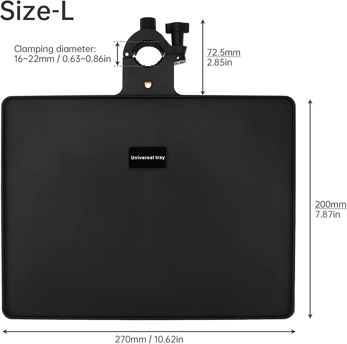 RTNLIT Microphone Music Stand Tray, Adjustable Clamp On Rack Tray Holder with 7.7 Pound Weight Capacity, for Music Sheet, Singing, Stage, Audio Recording (10.6" x 8")