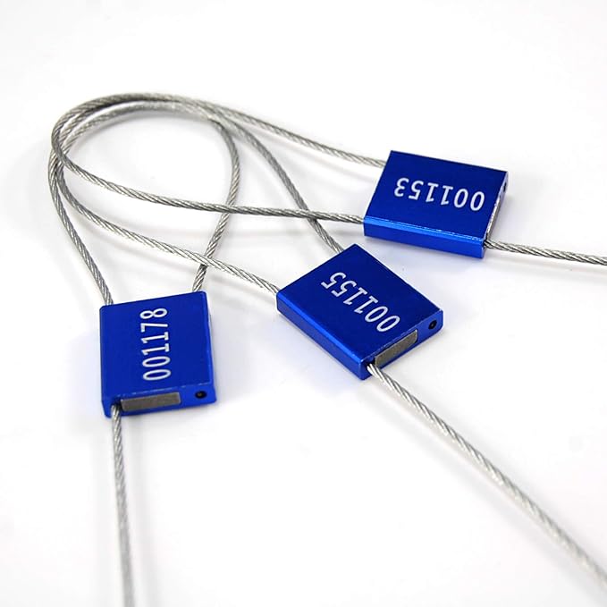 500 pcs Numbered Security Cable Seals Tamper Resistant Shipping Label Steel Metal Tags-Ties Pull Tight Truck Door Lock Disposable Self-Locking Security Strap (Blue)
