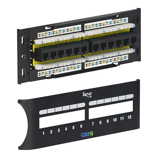 ICC CAT6 Patch Panel, UL Listed & PoE++ Rated Gigabit Applications, Wall Mount 12 Port Network Patch Panel with Front 110 IDC Terminal Blocks and Removable Cover, Black