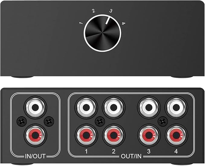 4-Way Stereo L/R Sound Channel Bi-Directional Audio Switcher, 1 in 4 Out or 4 in 1 Out, L/R Sound Channel Audio Switch Splitter RCA Stereo Switch Selector for DVD Stereo Speaker CD Player