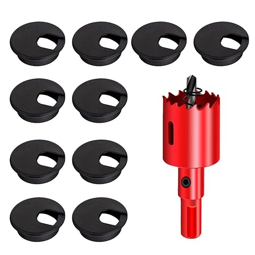 TuTuYa 10PCS Desk Grommet, Desk Grommet 1-3/8 Inch(35mm) Desk Cable Grommet Desk Cable Hole Covers with Hole Saw, Ideal Solution for Office and Home Table Cable (Black,1-3/8 Inch)