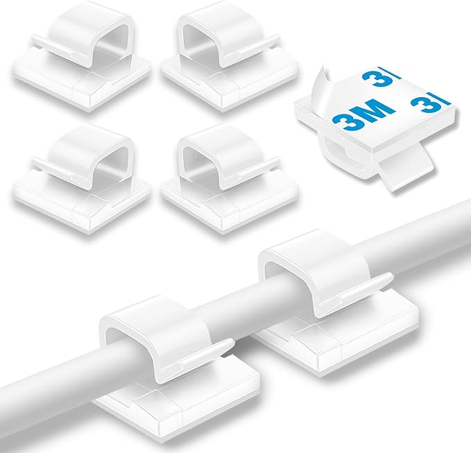 200 Pcs Cable Clips, Adhesive Cable Organizer Cord Holder Wire Clip Wire Management Self Adhesive Hooks Wire Holder for Office, Home(White, 200PCS)