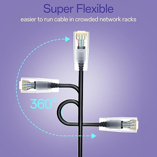 Cat6a Patch Cables 0.5ft (48 Pack) Slim, Cat6 Ethernet Patch Cable Pure Copper, Flexible Cat 6 Patch Cable 550MHZ 10G, Space-Saving Cat 6A Network Cables for Patch Panel Black