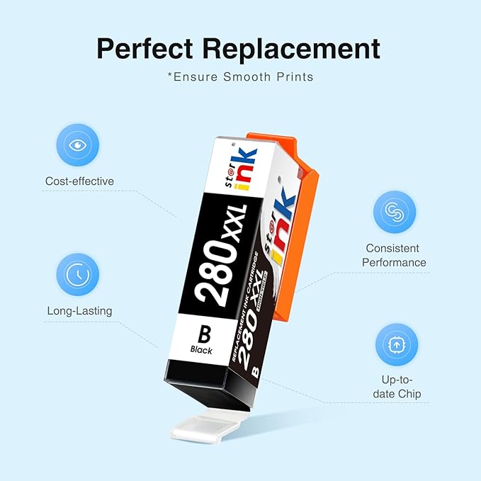 st@r ink Compatible Ink Cartridge Replacement for Canon PGI-280 XXL 280XXL PGBK for Pixma TR8620 TR8620a TR8520 TR7520 TS9120 TS8320 TS8220 TS6120 TS6220 TS6320 Printer(2 Packs)