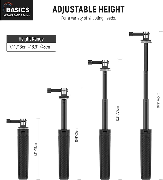 NEEWER Basic Selfie Stick Tripod for DSLR Action Camera Webcam, Mini Vlogging Video Desk Stand Accessories Compatible with GoPro Hero 13 12 Insta360 DJI Osmo Action 5 Pro AKASO EK7000 Brave 4 7, TP46