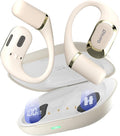 OHAYO Open Ear Headphones,Earbuds with Ergonomic Earhook,Bluetooth Headphones 5.4 with Smart Digital Display,40H Playtime,IPX6 Waterproof,Touch Control Earphones Fit Cycling,Running,Workout(Beige)
